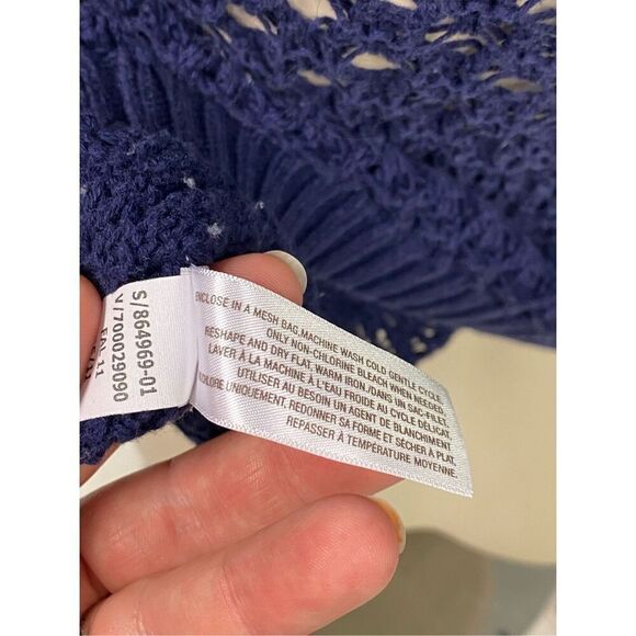 OLD NAVY Navy Blue Cotton Crochet 3/4 Sleeve Top Women’s Size M - Picture 5 of 6